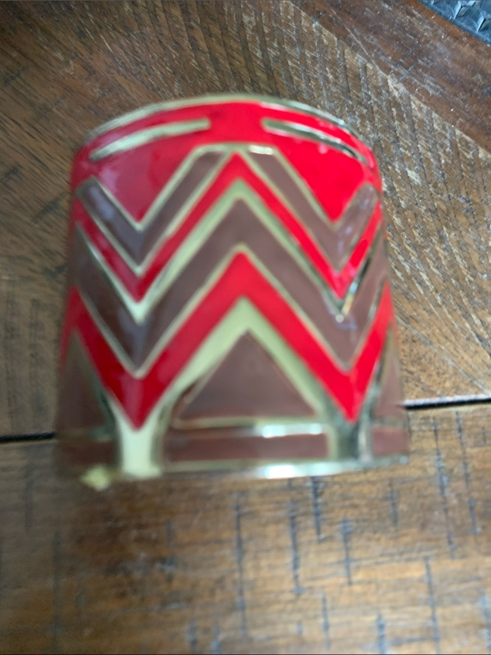 Red and Gold Chevron Enamel Cuff Bracelet
